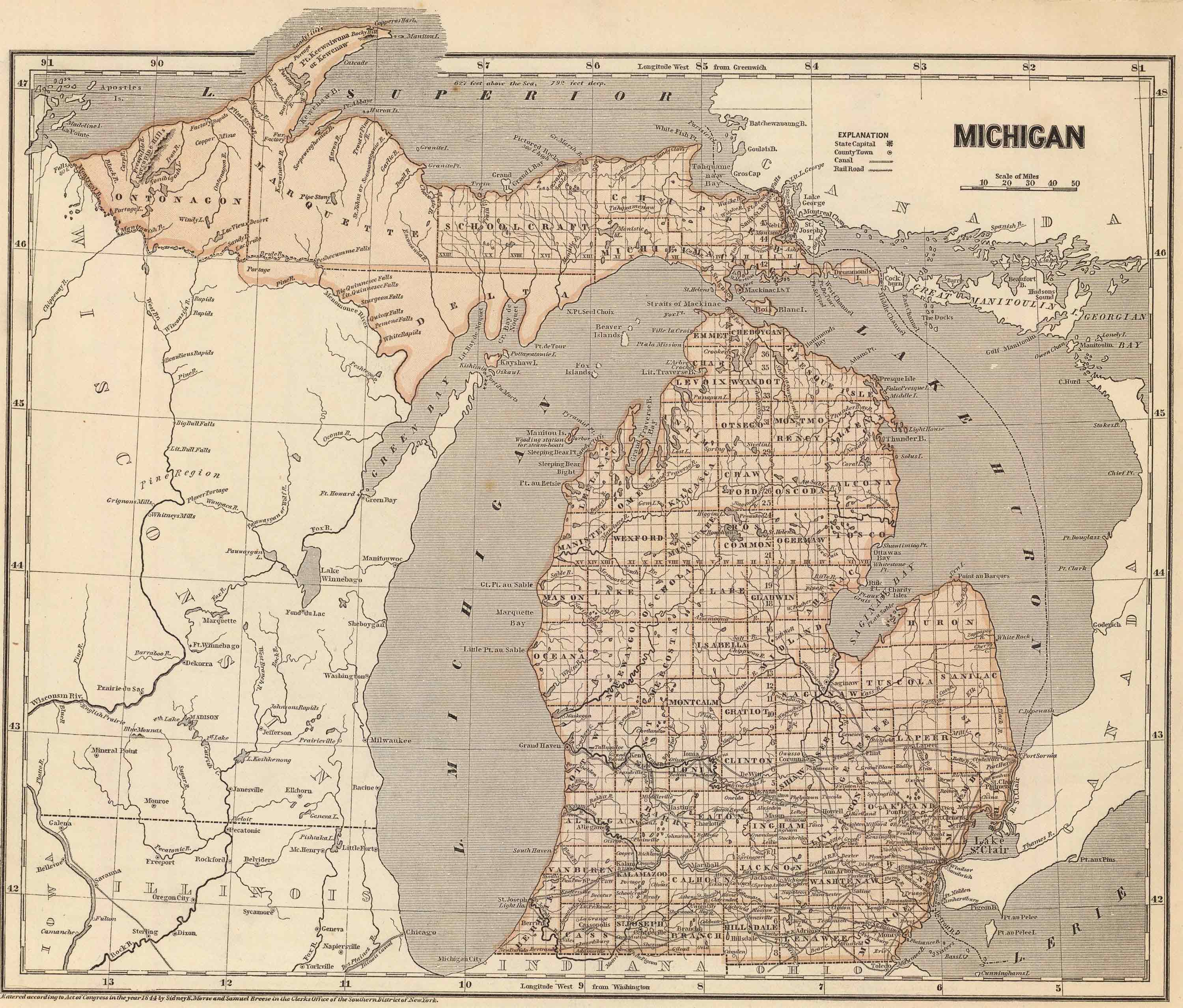 1845 Map of Michigan