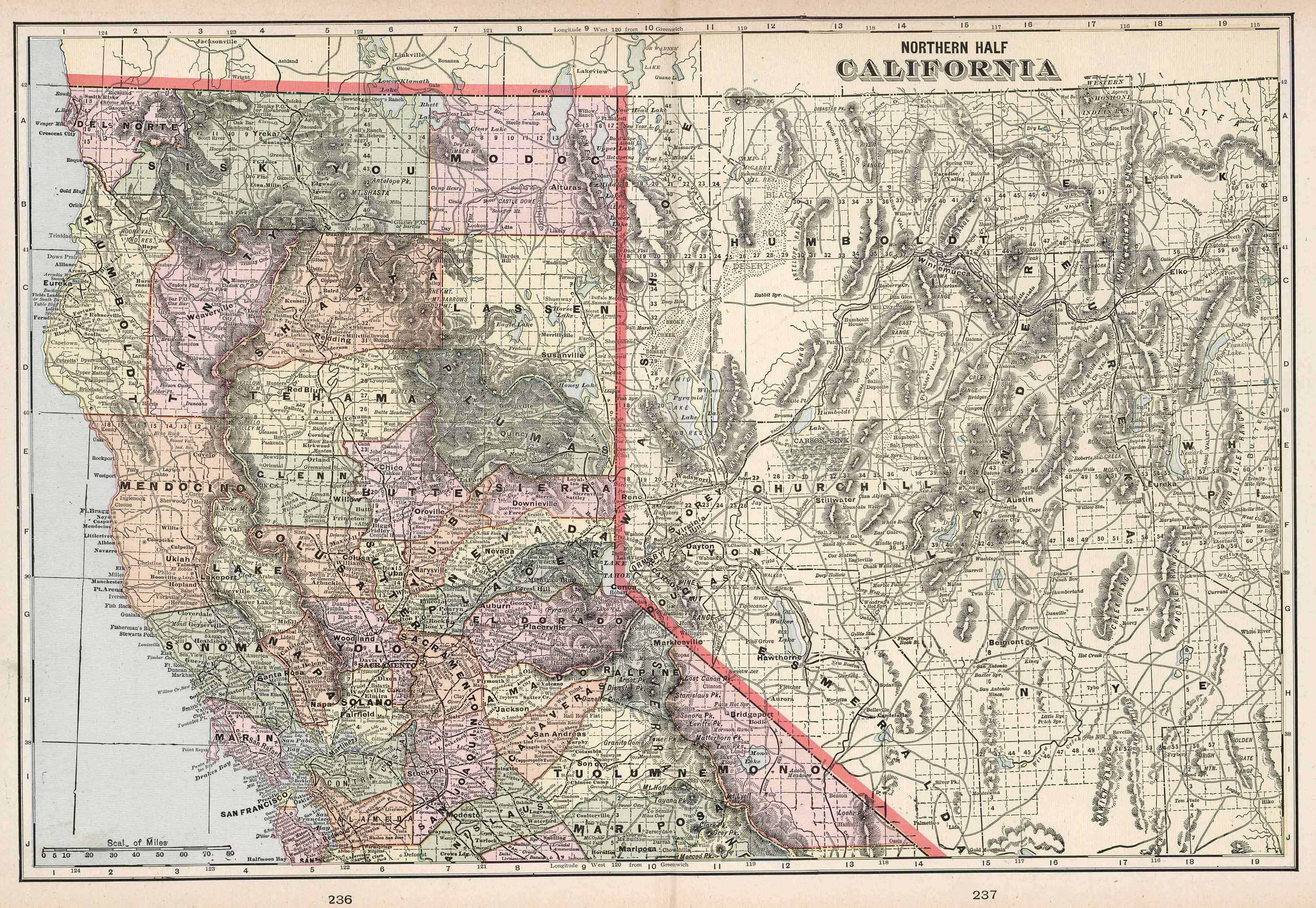 1901 Map of Northern California from Cram's atlas of the world, ancient and modern
