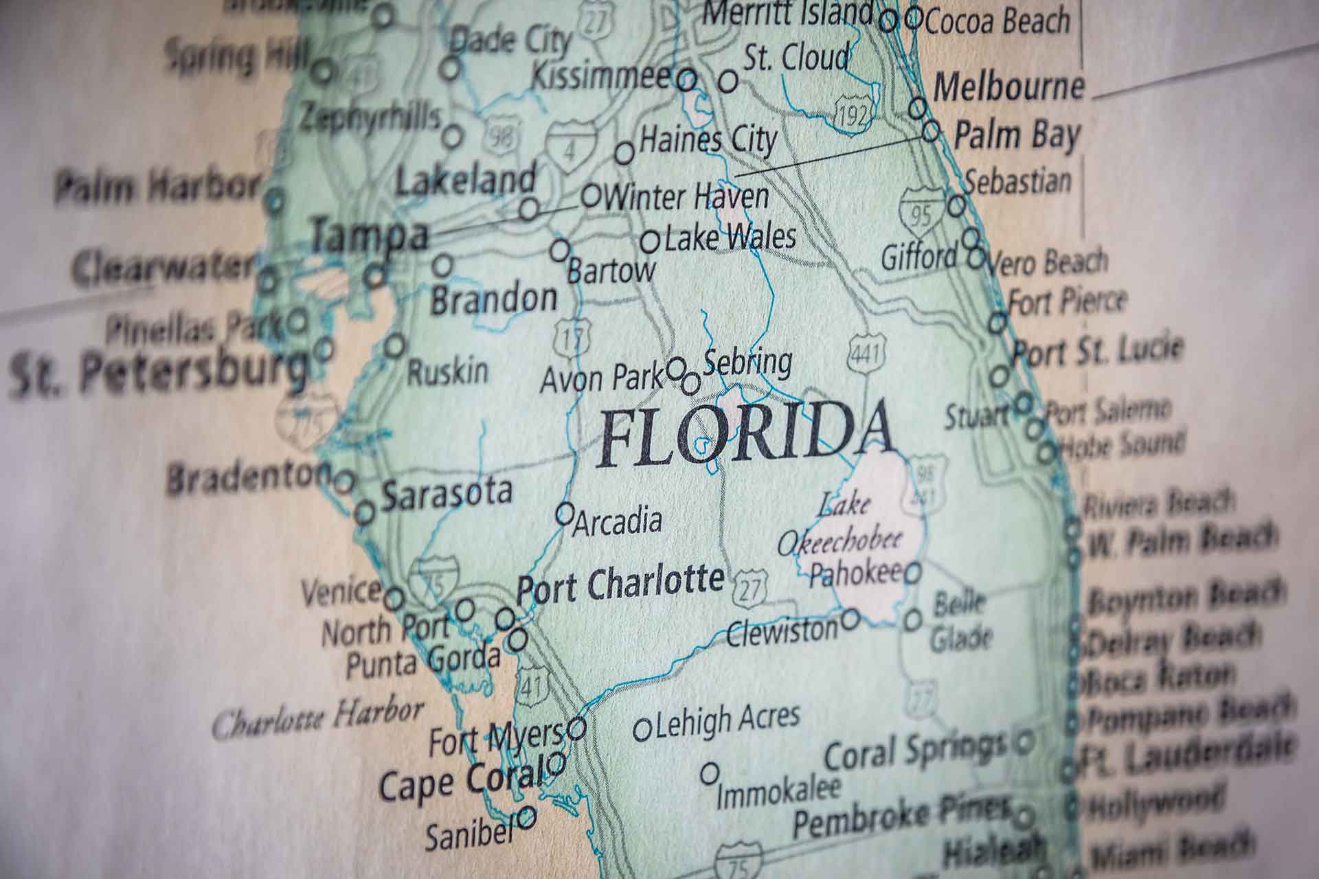 Map of Florida (USA) and inset map of Hillsborough County showing the