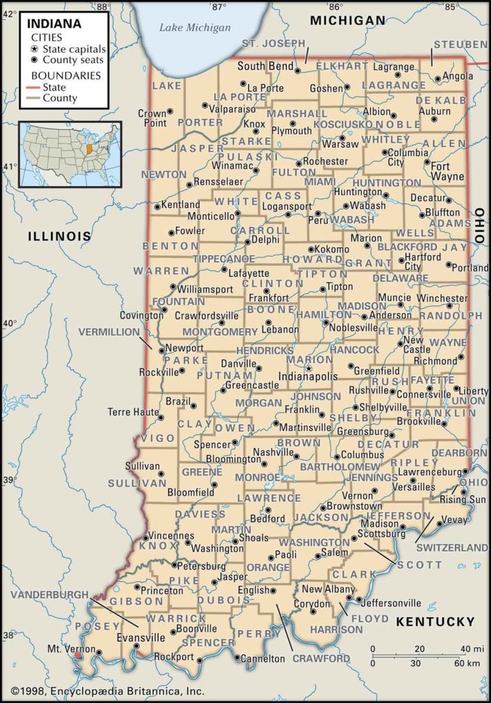 Old Historical City, County and State Maps of Indiana