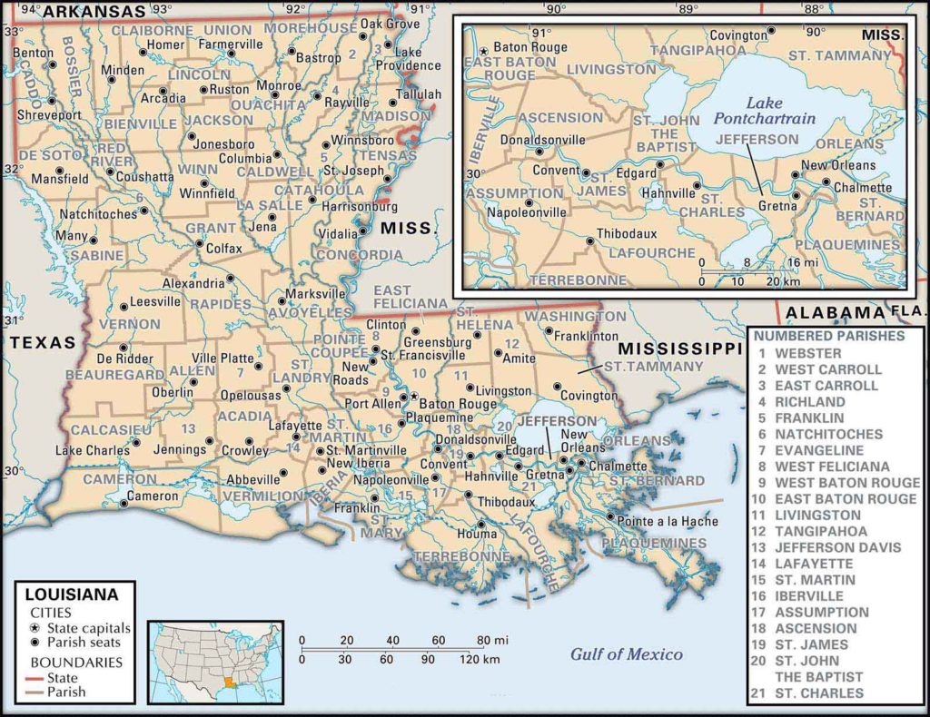 Old Historical City, Parish and State Maps of Louisiana