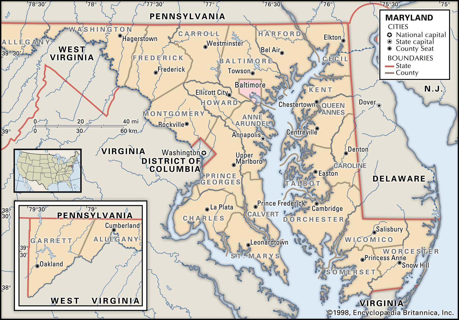 Detailed Map Of Maryland Old Historical City, County And State Maps Of Maryland