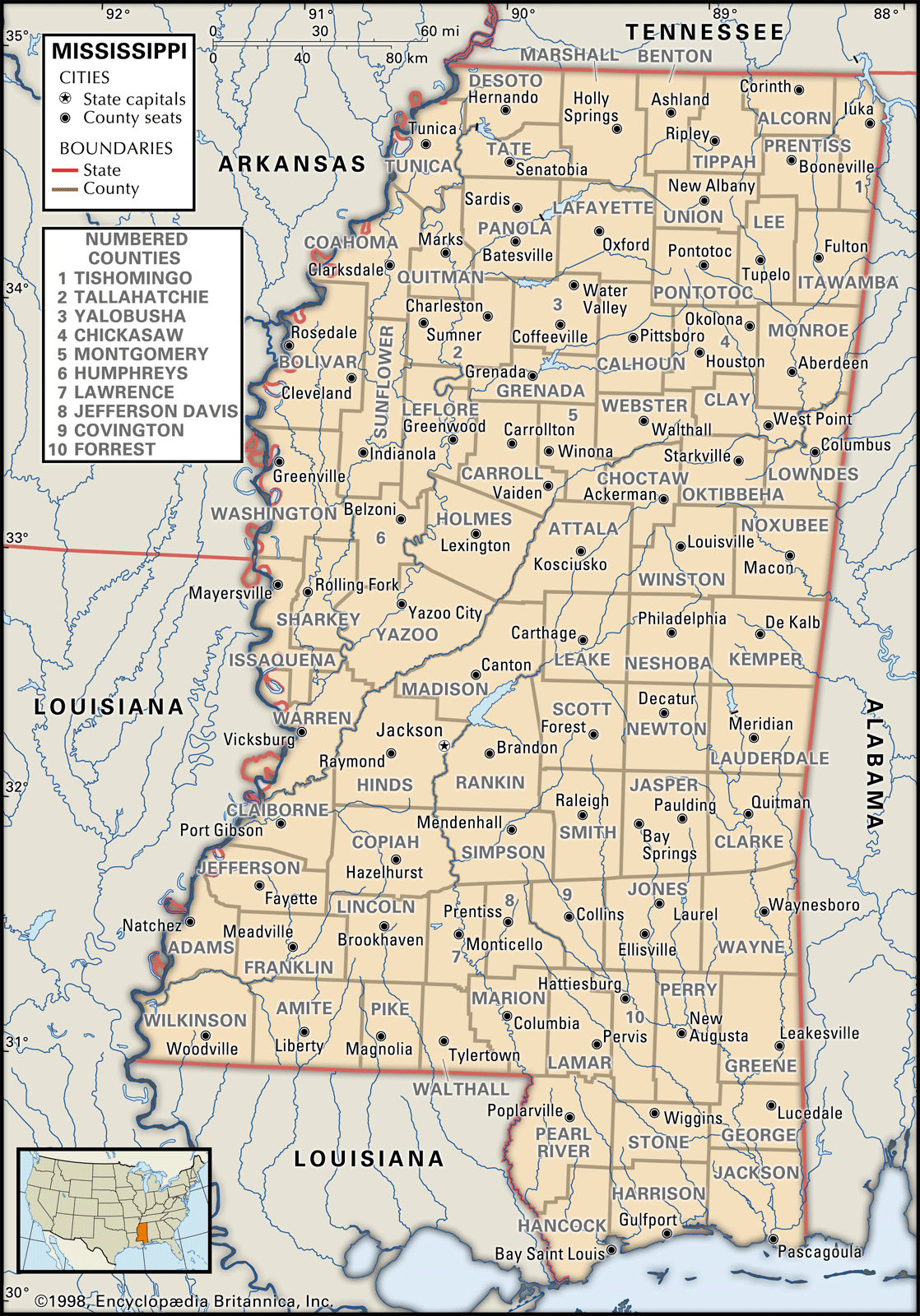Old Historical City County And State Maps Of Mississippi