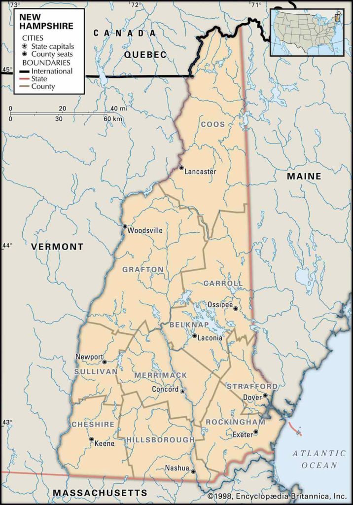 Old Historical City, County and State Maps of New Hampshire