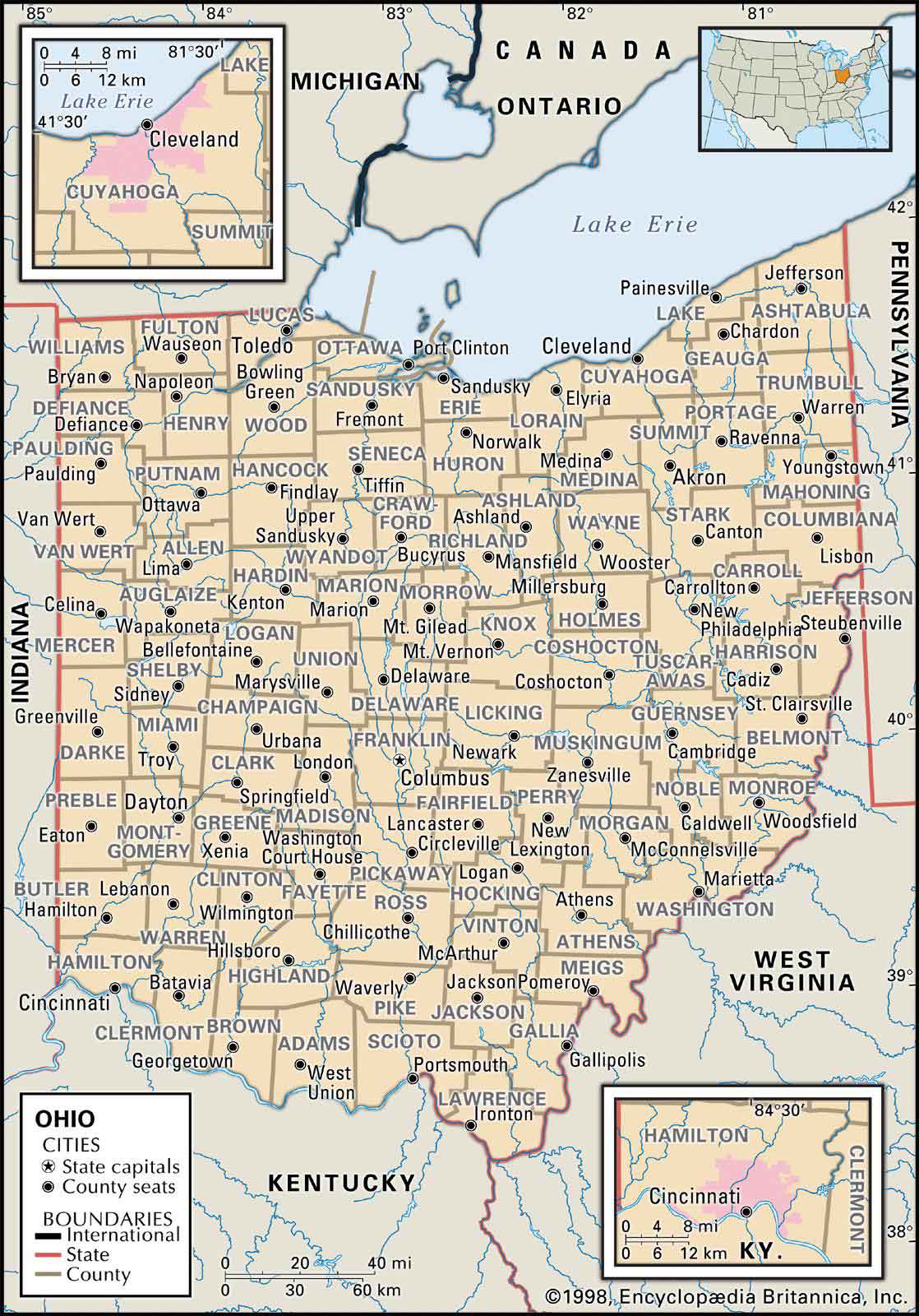 Ohio Map With County Lines Old Historical City, County and State Maps of Ohio