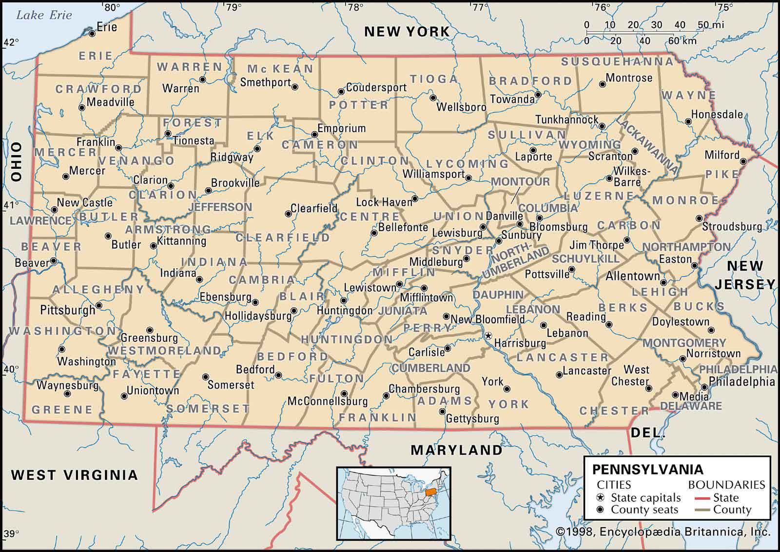 Penndot Historic County Maps Old Historical City, County And State Maps Of Pennsylvania From 1673