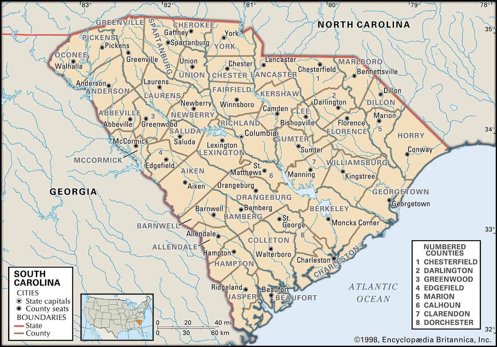 map of sc counties Old Historical City County And State Maps Of South Carolina map of sc counties