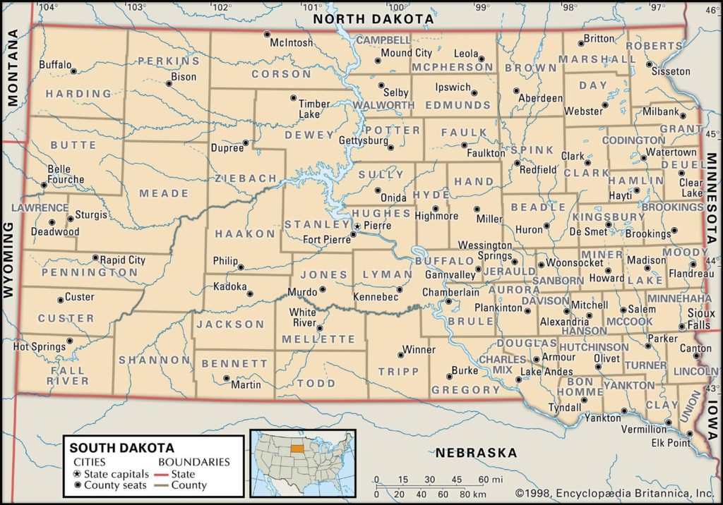 Old Historical City, County and State Maps of South Dakota