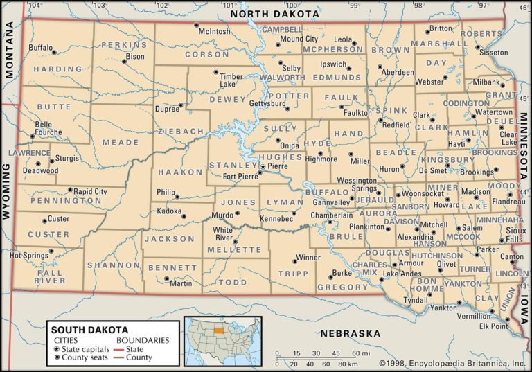 Old Historical City, County and State Maps of South Dakota