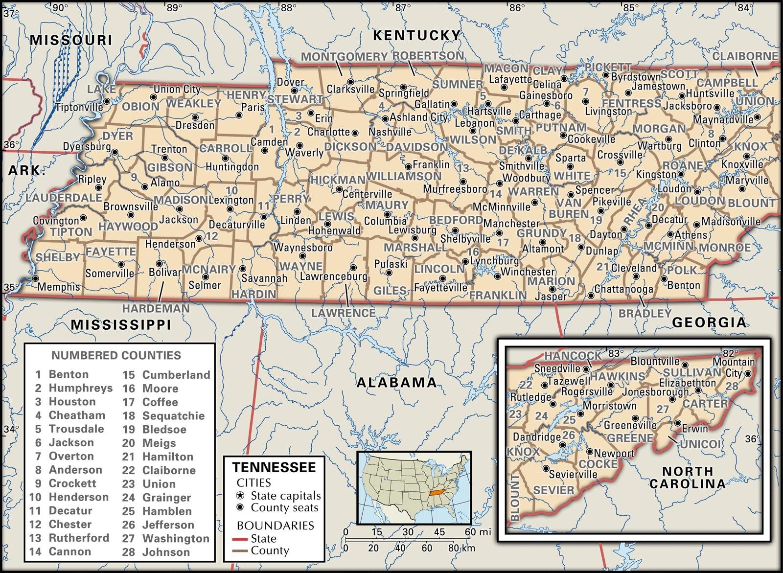 Old Historical City County And State Maps Of Tennessee