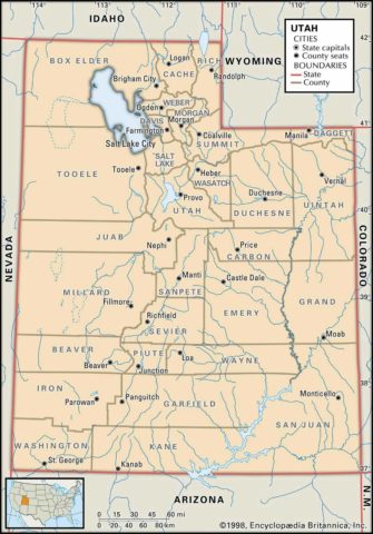 State Map of Utah County Boundaries and County Seats State Map of Utah County Boundaries and County Seats