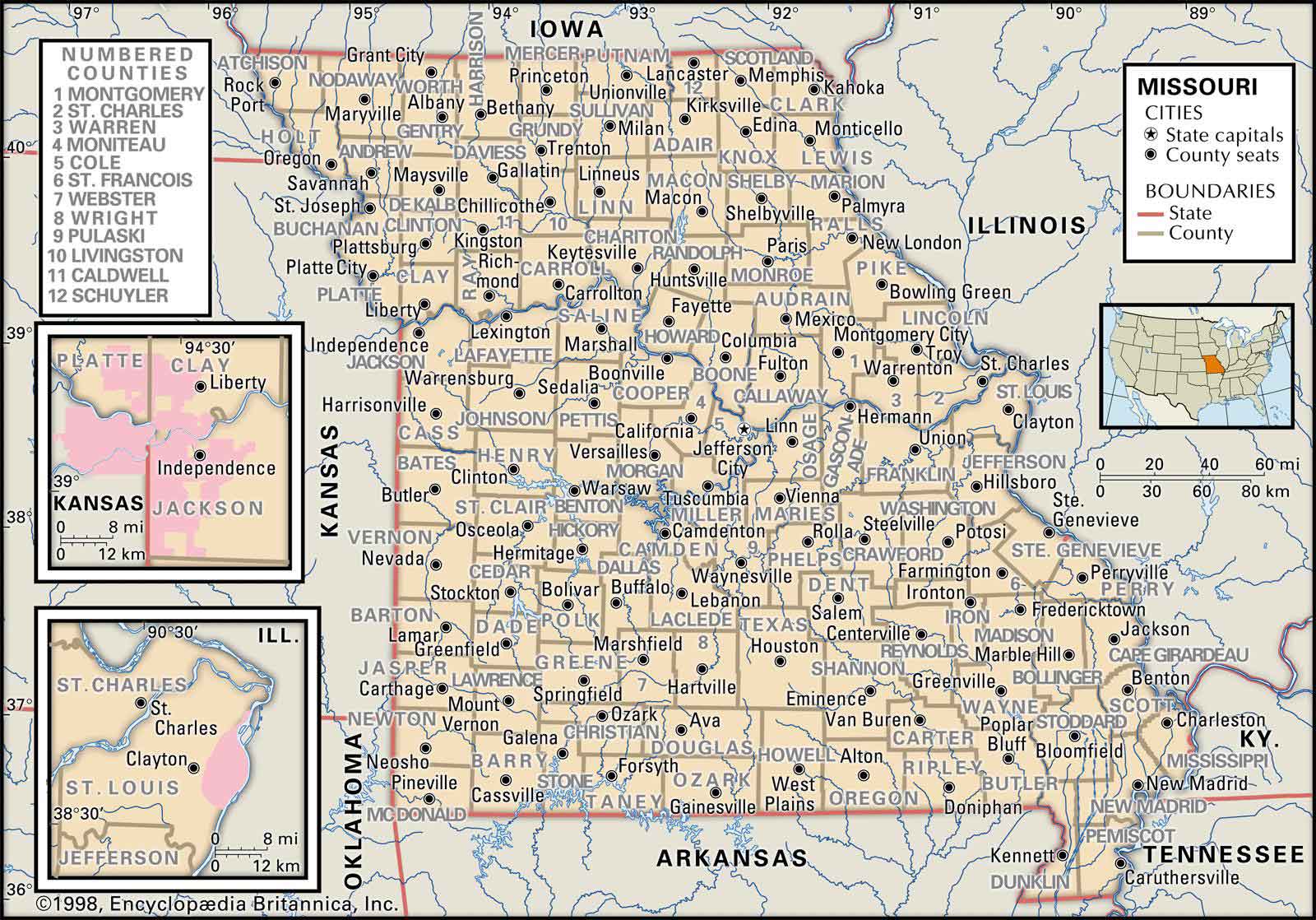 Detailed Map Of Missouri Old Historical City, County And State Maps Of Missouri